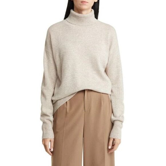 Nordstrom Sweaters - Nordstrom Cashmere Sweater Pullover Turtleneck In Beige Hummus Heather Large